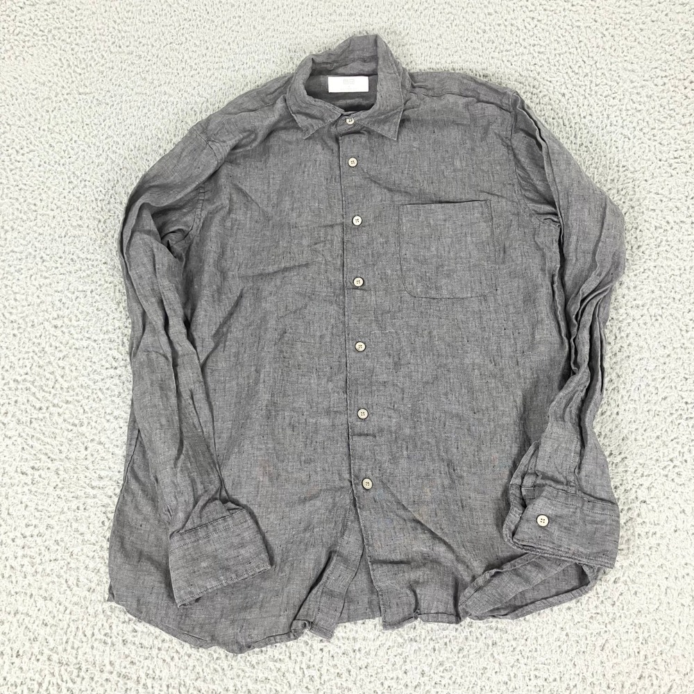 Uniqlo Shirt Mens M Gray Premium Linen Long Sleeve Button Up Pocket Resort